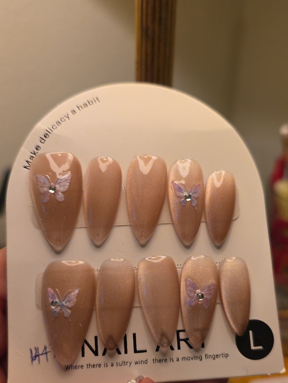 Nude Butterfly Press-On Nails - Set of 10 Size Large